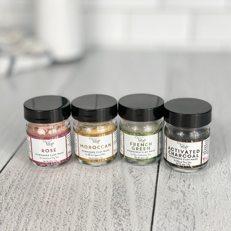 Trial Size Clay Mask Kit | Set of 4 Masks, Wooden Mixing Bowl, + Mini Brush