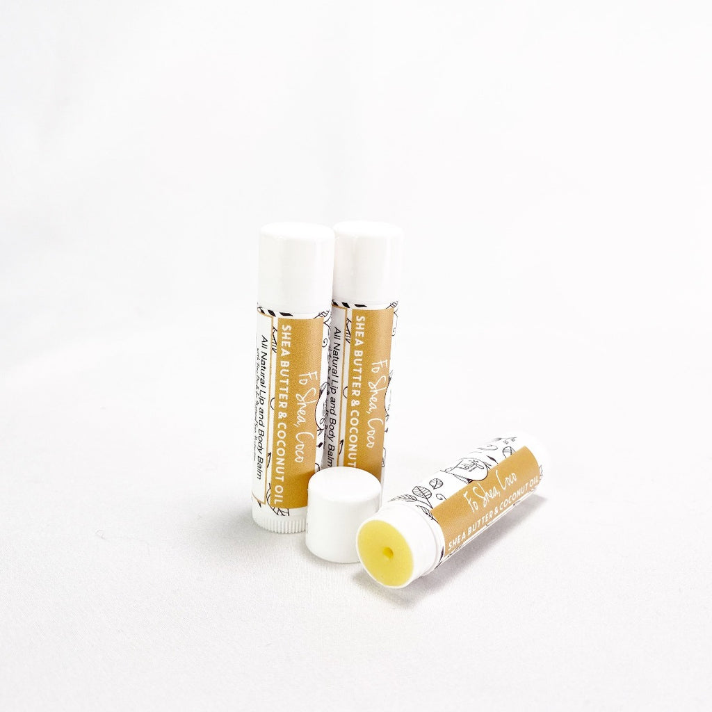 Fo Shea, Coco - Shea Butter & Coconut Oil Lip Balm - uncapped to show the balm