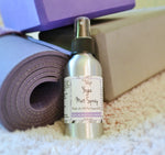 Yoga Mat Spray made of calming lavender - displayed on yoga mat and yoga block